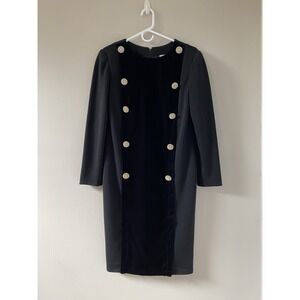 Oscar de‎ la Renta Dress Vtg  Size 8 Black Velvet Knit Long Sleeve Double Formal